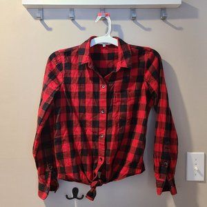 Madewell Crop Tie Front Buffalo Plaid Button Down Top